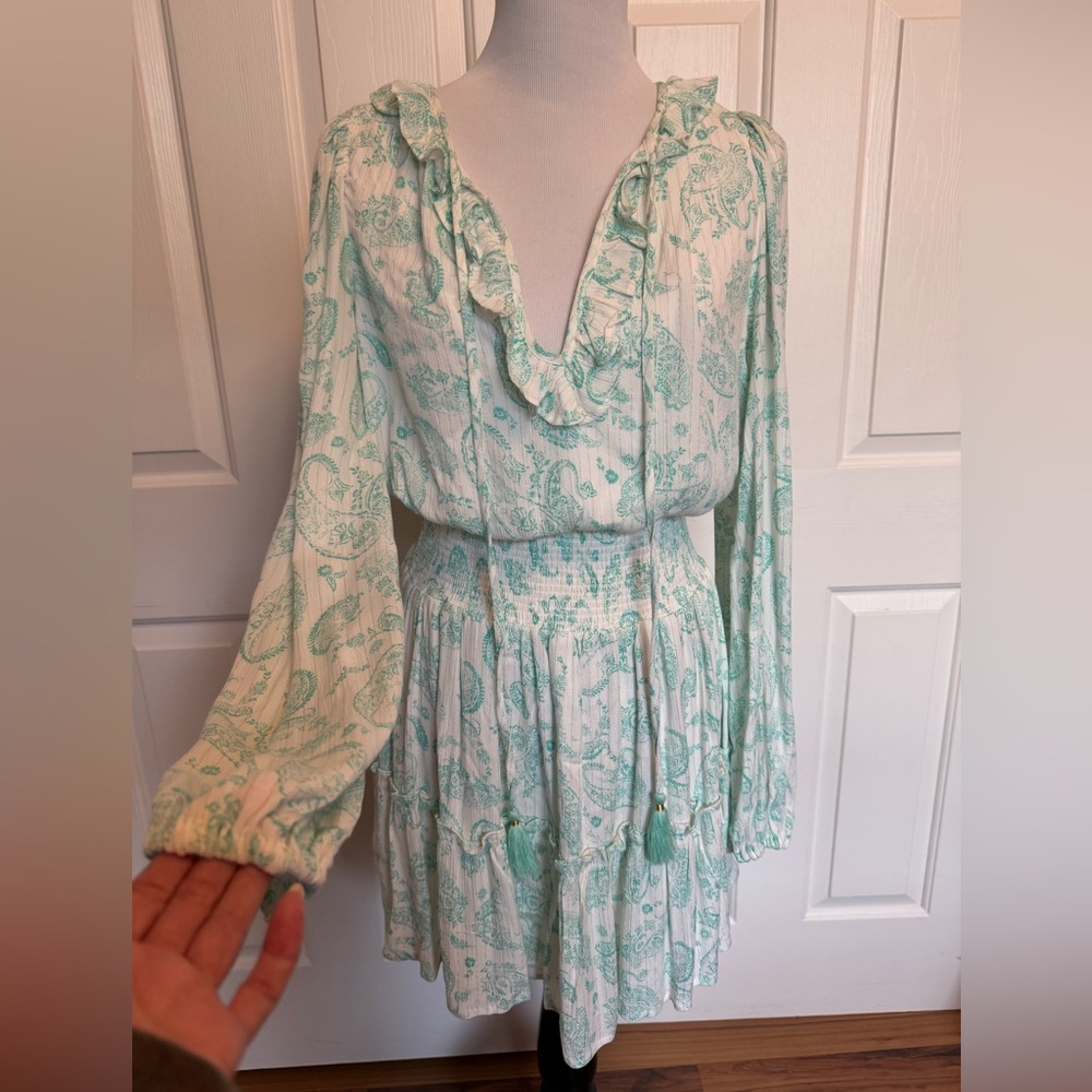 House of Harlow 1960 Ajay Paisley Mini Dress Medium Smocked Fairy Boho Paisley